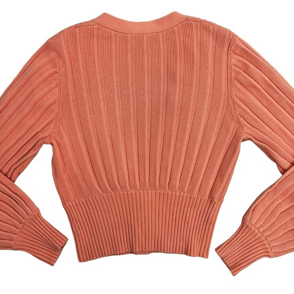 Aritzia Wilfred Plunge Front Cardigan Size Large Peach V-Neck Merino Wool Blend - Picture 6 of 14